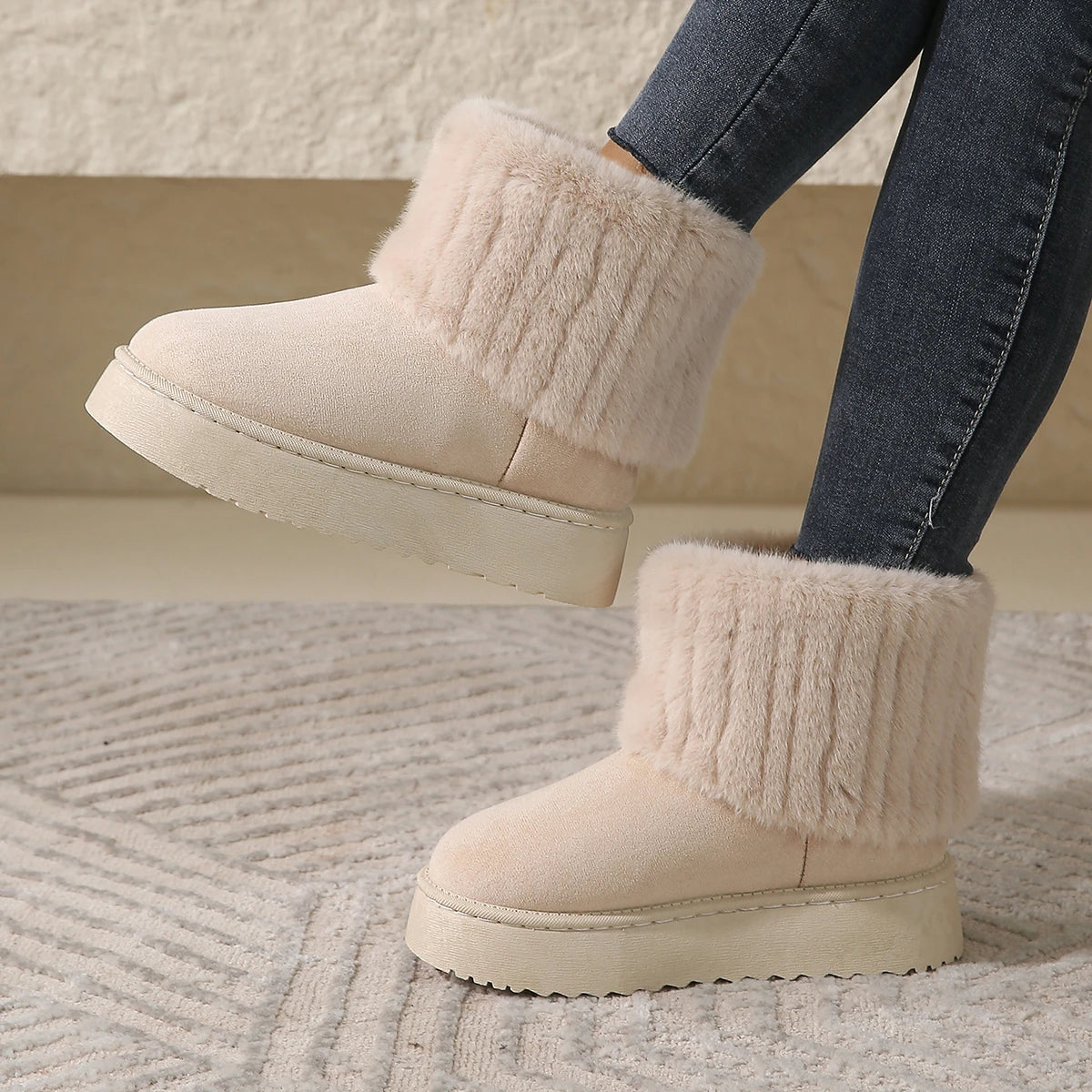 Flock Plush Snow Boots